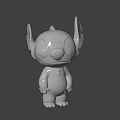 Cute Blue Game Movie Character 3D Model With Large Ears Front Back Views