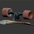 Colorful Painted Skateboard Deck With Red Wheels And Metal Trucks