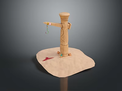 Functional Vehicle Wooden Model With Extending Arm Hanging Accessory And Red Marked Circular Base 3d model