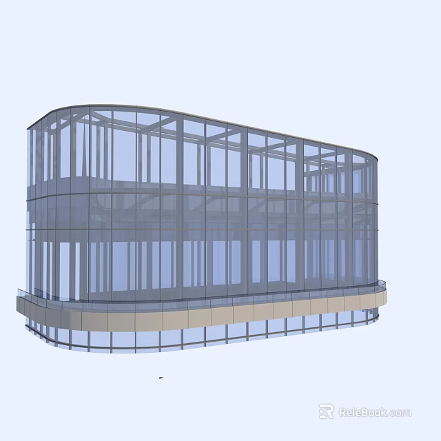 Curved Glass Curtain Wall Structure With Metal Frame And Multi Layer Glass Panels 3d model 