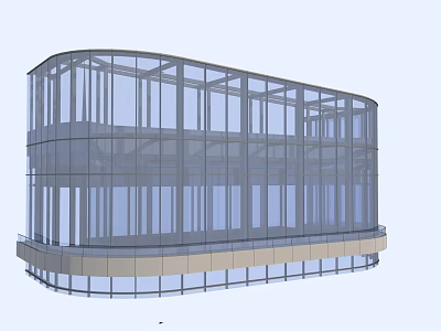 Curved Glass Curtain Wall Structure With Metal Frame And Multi Layer Glass Panels 3d model
