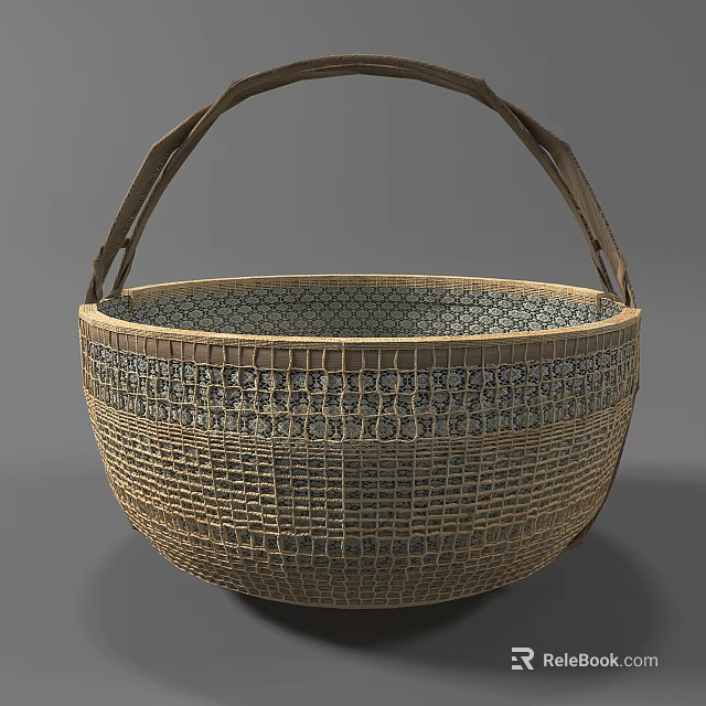 Handwoven Wicker Basket with Sturdy Handle Natural Fiber Textured Design for Home Daily Use Essentials 3d model 