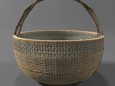 Handwoven Wicker Basket with Sturdy Handle Natural Fiber Textured Design for Home Daily Use Essentials 3d model