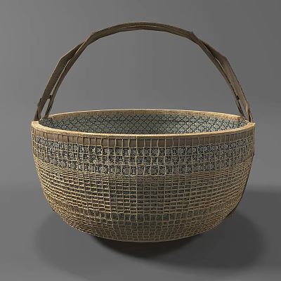 Handwoven Wicker Basket with Sturdy Handle Natural Fiber Textured Design for Home Daily Use Essentials 3d model