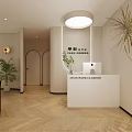 Elegant Cream Tone Beauty And Hair Salon Reception Interior Design With Warm Wood Flooring Decor