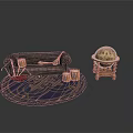Vintage Living Room With Gray Sofa Blue Patterned Rug Small Drums Globe And Table