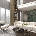 Modern Duplex Living Room With High Ceiling Chandelier And Comfortable Sofa