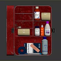 Red Food Storage Container With Organized Shelves And Various Food Items Inside