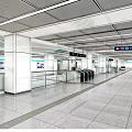 Modern Subway Station Interior With Spacious Tile Floor White Pillars And Automatic Gates 3d model