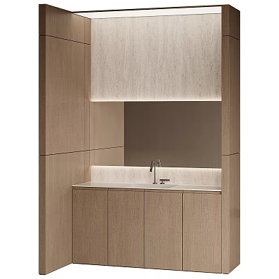 Modern Bathroom Vanity With Wooden Cabinets Marble Countertop And Mirror Lighting 3d model