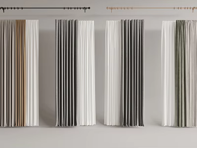 Various Colored Curtains With Vertical Stripes And Soft Fabric For Home Interior Design 3d model