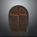 Classic Architectural Arched Door With Copper Colored Grid Design And Stone Frame 3d model