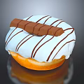 Delicious Donut With White Frosting Brown Stripes And Chocolate Stick Decoration