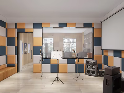 Artistic Book Art Studio Interior With Blue Orange Square Walls And Art Book 3d model
