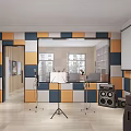 Artistic Book Art Studio Interior With Blue Orange Square Walls And Art Book
