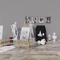 Art Studio Setup With Easels Sketches Plaster Statues And Painting Supplies