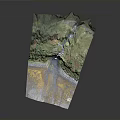 Realistic Detailed 3D Terrain Model Showcasing Natural River Grassland And Mountains
