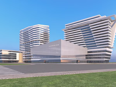 Modern Hospital Building Design With Glass Facade High Rise And Green Landscape 3d model