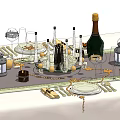 Stylish Dinnerware Set With Champagne Bottle Lanterns Plates Glasses Candle Holders And Decorative Balls