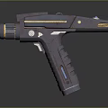Advanced Futuristic Gun With Sleek Metallic Finish Streamlined Design And Illuminated Blue Accents