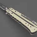 Tactical Folding Knife With Beige Handle Holes And Polished Metal Blade
