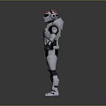 Futuristic White Armor Character With Red Helmet And Emblem Standing Pose 3d model