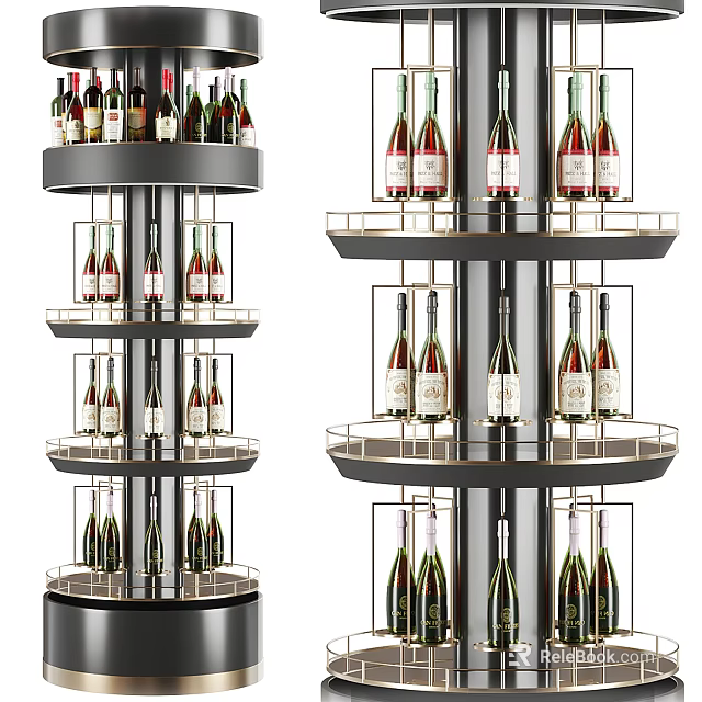 Elegant Rotating Multi Tiered Wine Cabinet With Black Frame Glass Doors Displaying Wine Bottles 3d model 
