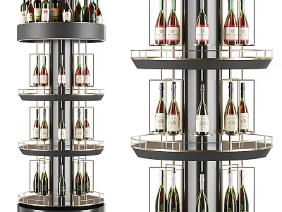 Elegant Rotating Multi Tiered Wine Cabinet With Black Frame Glass Doors Displaying Wine Bottles 3d model