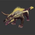 Mythical Beast 3D Rendering With Gray Mane Golden Black Scales And Horned Head