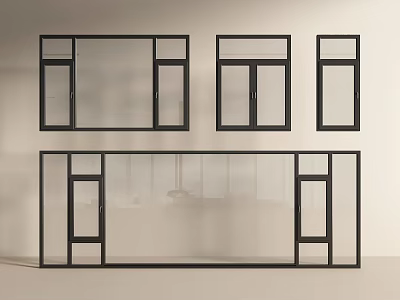 Modern Black Frame Casement Windows With Sleek Design And Multiple Size Options 3d model