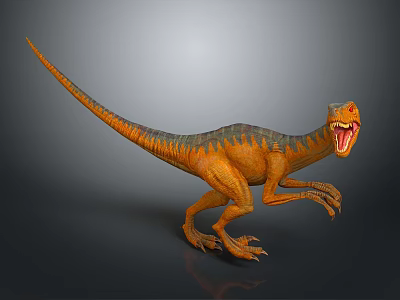Realistic Orange Green Dinosaur Standing With Open Mouth And Sharp Claws 3d model