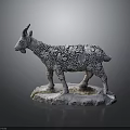 Artistic Goat Sculpture With Intricate Patterned Surface And Stone Base Design 3d model