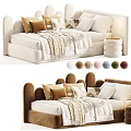 Modern Kids Bed With Curved Headboard Soft Pillows Knit Blanket And Color Options