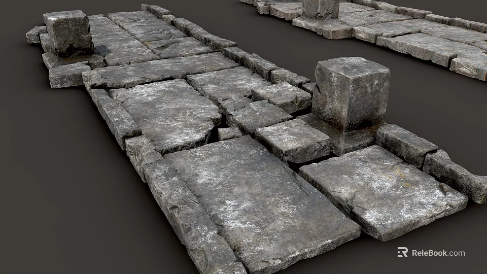 Natural Stone Paving Floor With Rough Textured Slabs And Square Block Structures 3d model 