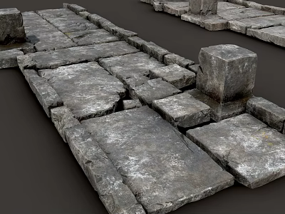 Natural Stone Paving Floor With Rough Textured Slabs And Square Block Structures 3d model