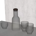 Clear Drinking Glasses Filled With Water And Transparent Bottle On Light Table White Curtain