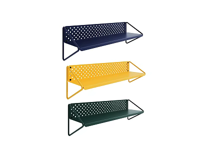 Set of Three Modern Wall Mounted Multi Colored Perforated Metal Storage Shelves 3d model