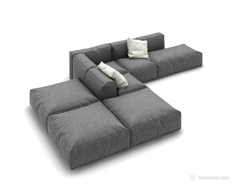 Modern Gray L shaped Sectional Sofa With Modular Design And Cushions 3d model