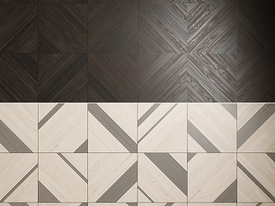 Dark and Light Wooden Wall Paneling with Geometric Patterns and Herringbone Design 3d model
