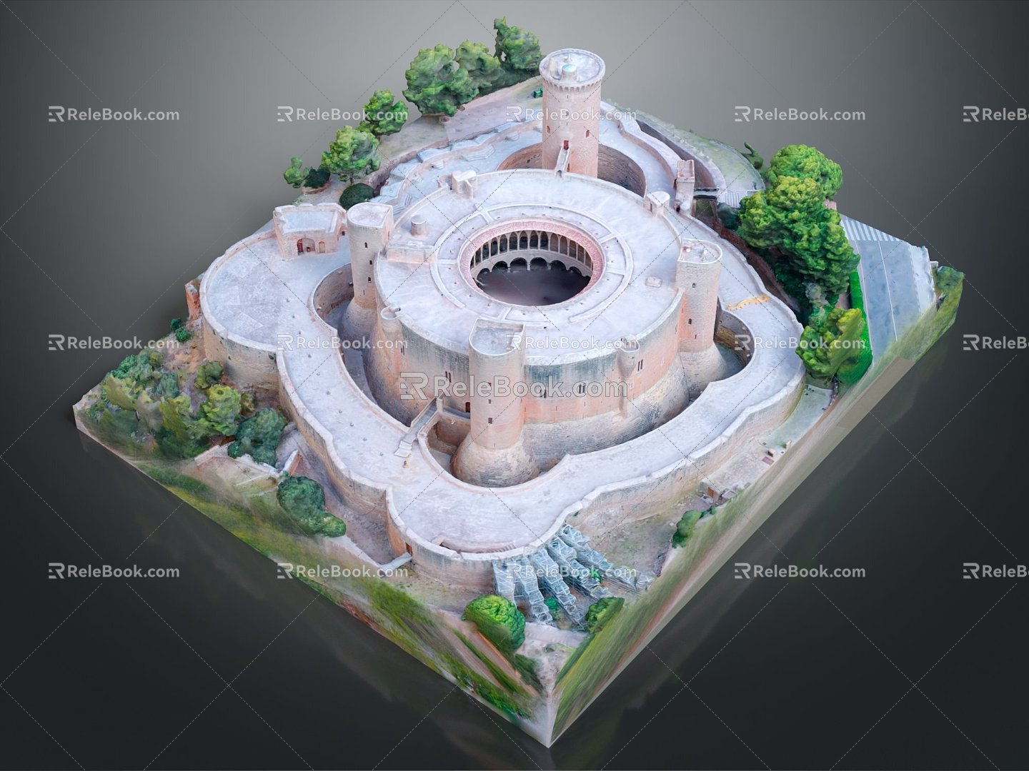 European-style castle scan castle real castle fortress ancient castle city pool 3d model