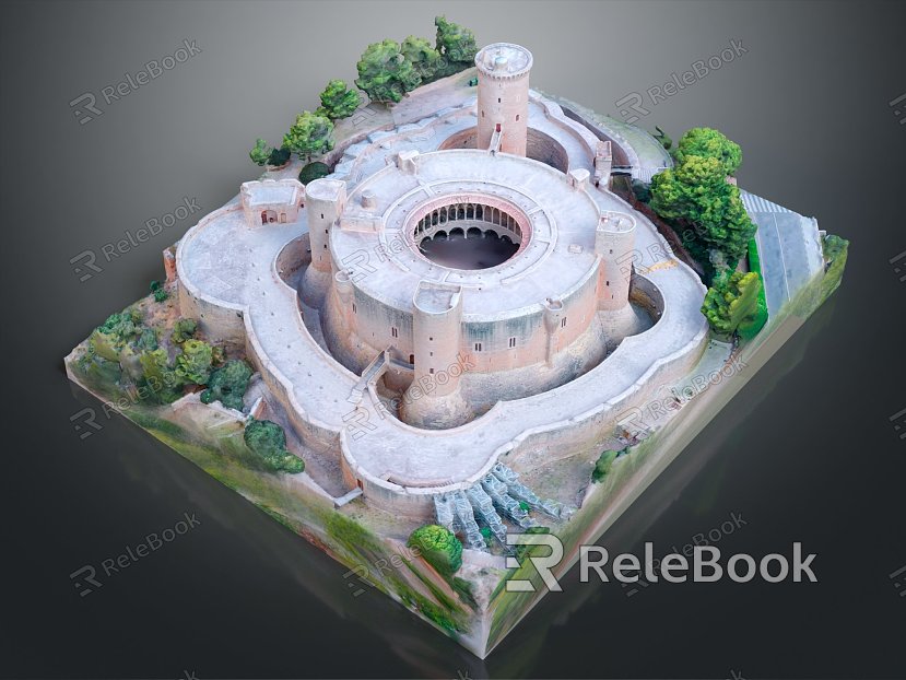 European-style castle scan castle real castle fortress ancient castle city pool model