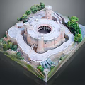 Ancient Castle Architectural Model Featuring Circular Structure Tower Stone Walls And Surrounding Trees 3d model