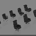 Black Leather Office Chairs Featuring Various Styles High Back Design And Armrests 3d model
