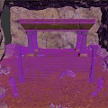 Ancient Cave Interior With Stone Platform Steps Pillars And Red Ground