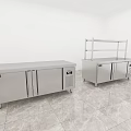 Kitchen Appliances Stainless Steel Refrigerated Worktables with Shelf Storage in White Room and Marble Floor