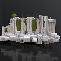 Detailed Stone Structure 3D Model With Green Patches And Small Trees