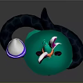 Colorful Decorated Snake With Hat Ears Striped Body And Neon Green Pattern