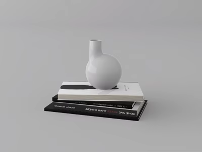 Stylish Decorative Ornament Set With White Vase On Stacked Books 3d model