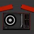 Modern Black And Red Turntable With Red Speakers For Vinyl Playback