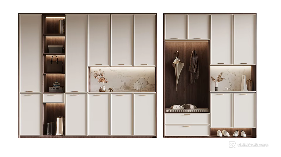 Modern Functional Shoe Cabinet With Drawers Hooks And Decorative Interior Design 3d model